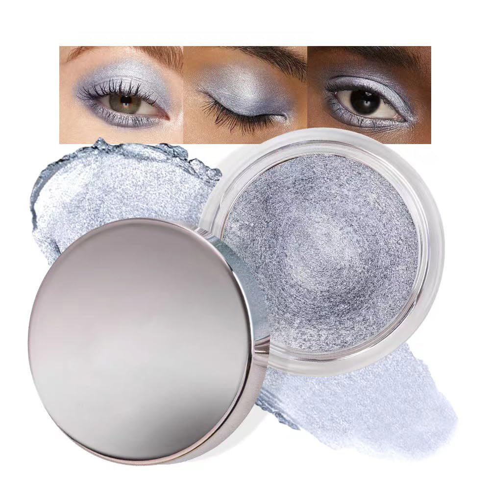 Cream Glitter Grey Blue Shimmer Metallic Eyeshadow Palette Makeup, Natural Single Mini Instant Holographic Eyeshadow For Women, Sombras Crema Para Ojos, Talc, Paraben & Cruelty Free