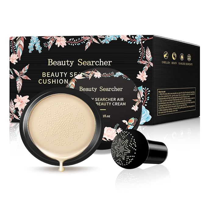 Beauty Glazed Mushroom Head Air Cushion CC Cream Foundation Cover Concealer Makeup Moisturizing Brightening Pigment Liquid Foundation, Even Skin Tone Makeup Base BB # 02 Naturel