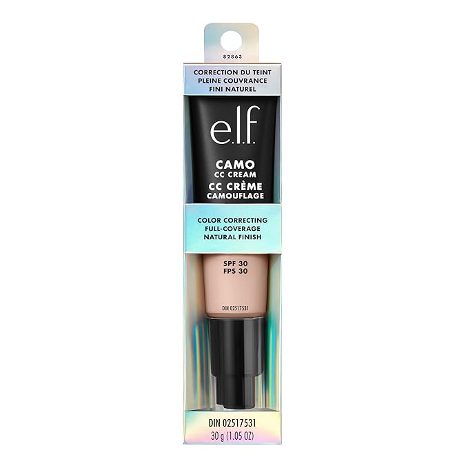 e.l.f. Camo CC Cream, SPF 30 Color-Correcting Medium-To-Full Coverage Face Foundation, Delivers An Airbrushed Finish, Vegan & Cruelty-Free, Fair 125 C