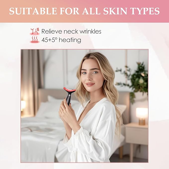 7 Colors Facial and Neck Massager,Lymphatic Contour Face Massager for Womens Skin Care- Rejuvenation- Lifting- Toning- Glow Boost-Tightening and Smooth (Black)