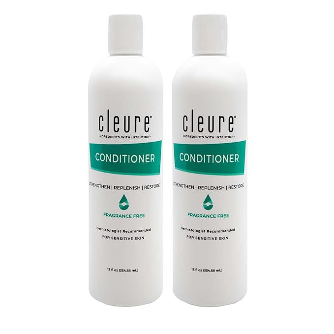 Cleure Hydrating Fragrance Free Conditioner - Hypoallergenic, SLS Free & Paraben Free - Unscented (12 Fl Oz, Pack of 2)