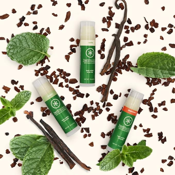 Herb’N Eden Lip Balm Variety Pack of 3 | Moisturizing and Soothing for Dry, Chapped Lips | Vanilla, Peppermint, Unscented | 100% Natural Ingredients | Essential Oils