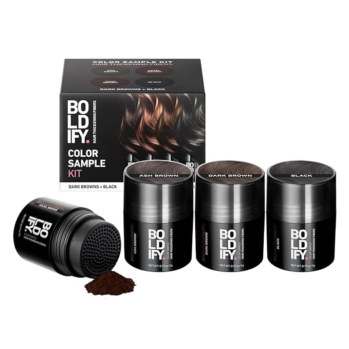 Boldify Hair Fibers Color Sample Kit - Fill In Thinning and Fine Hair for an Instantly Fuller, Thicker Look - 14 Shades for Women & Men - Dark Browns + Black