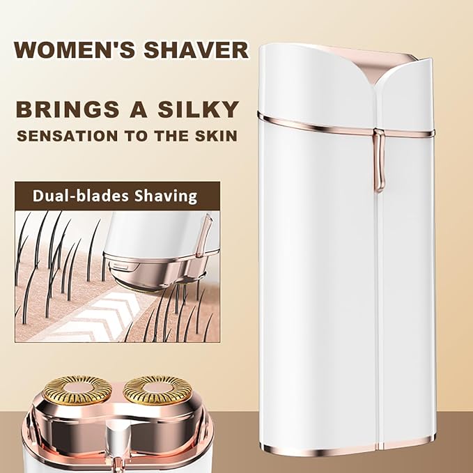 Facial Hair Removal for Women, Portable Painless Electric Shaver Device with Built-in LED, Wet/Dry Electric Razor Hair Remover Epilators for Face, Chin, Upper Lip and Arms (White-2025)