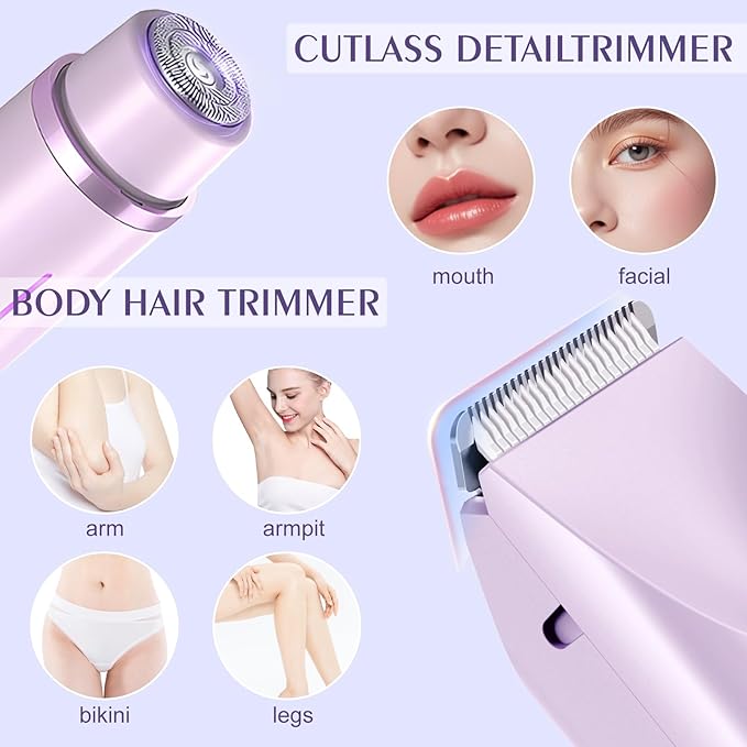 Dermave Bikini Shaver - Electric Bikini Trimmer for Women, Dual Head Shaver Painless Hair Removal for Face, Body & Intimate Areas (Purple)