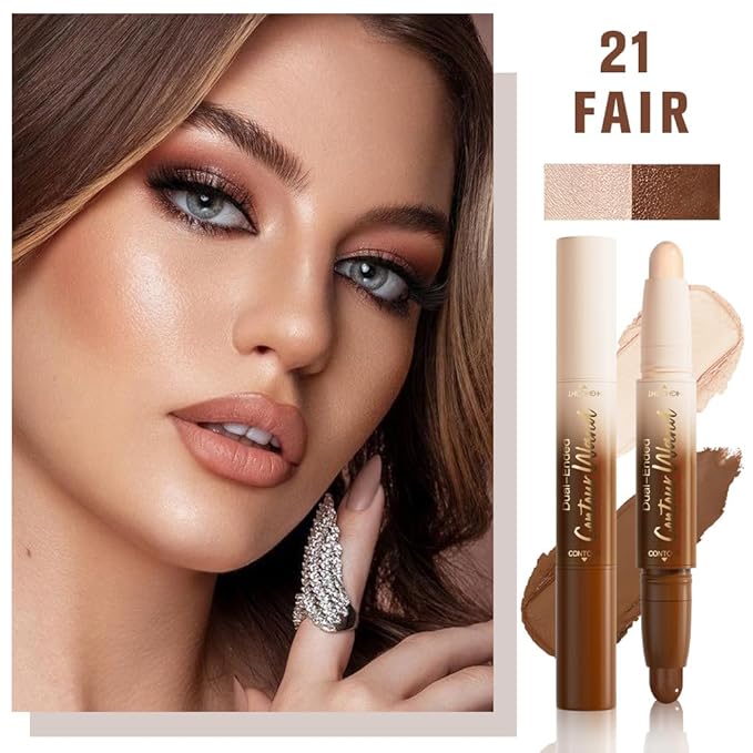 Dual-Ended 2-in-1 Cream Contour & Highlighter Stick – Waterproof, Long-Lasting for Face & Body Makeup, Suitable for All Skin Tones, 01#Nuetral Nude + Beige
