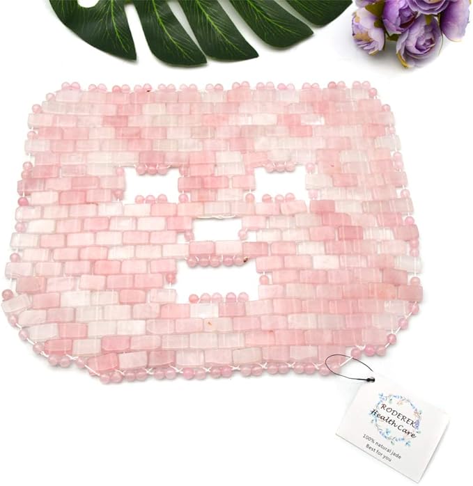 Jade Ice Sleeping Mask, Jade Mask for Relieving Face & Eye Puffiness Migraine, Anti Wrinkle Mask Therapy, Yoga Meditation Tools (Rose Quartz)