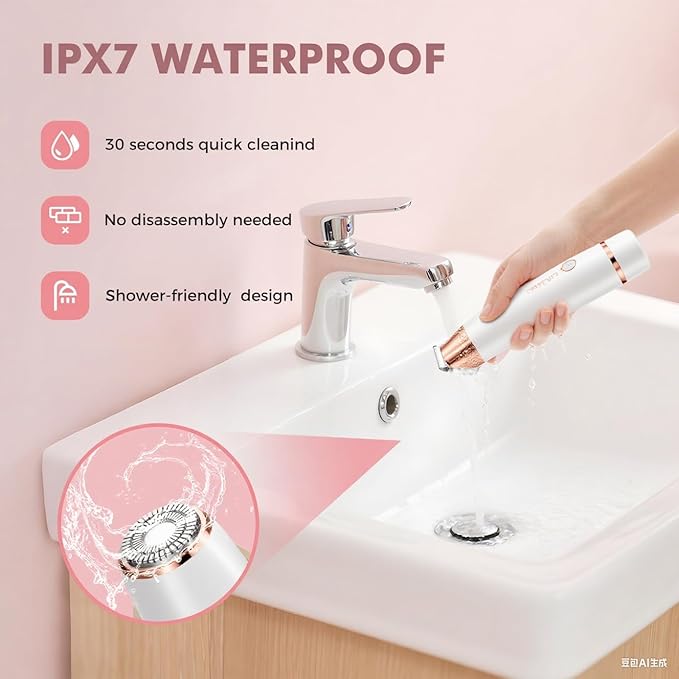 2 in 1 Bikini Trimmer for Women, Dual Head Electric Razor, IPX7 Waterproof Wet/Dry Use Women Electric Shaver, Painless Body Facial Hair Remover for Bikini Legs Arm Underarm, (White)