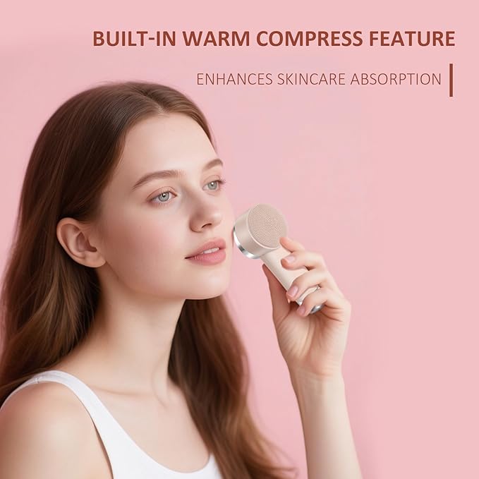 DAROMA Ultra-Soft Silicone Electric Face Scrubber - Rechargeable 2-in-1 Heating & Exfoliating Pore Cleaning Brush | Gentle Facial Cleansing Brush for Deep Cleaning | Facial Exfoliating Tools