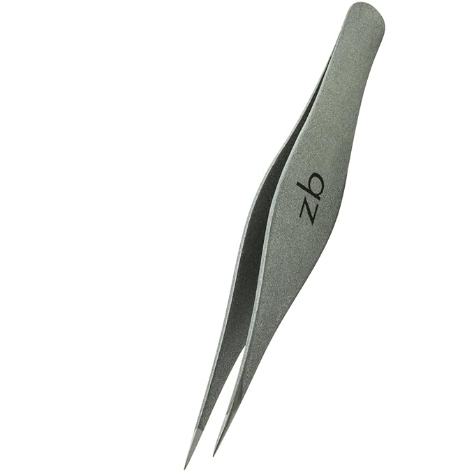 Ingrown Hair Tweezers by Zizzili Basics - Surgical Grade Stainless Steel Fine Pointed Tweezer - Precision Aligned Tips for Splinter, Eyebrow & Facial Hair Removal - with Bonus Tip Guard & Carry Pouch