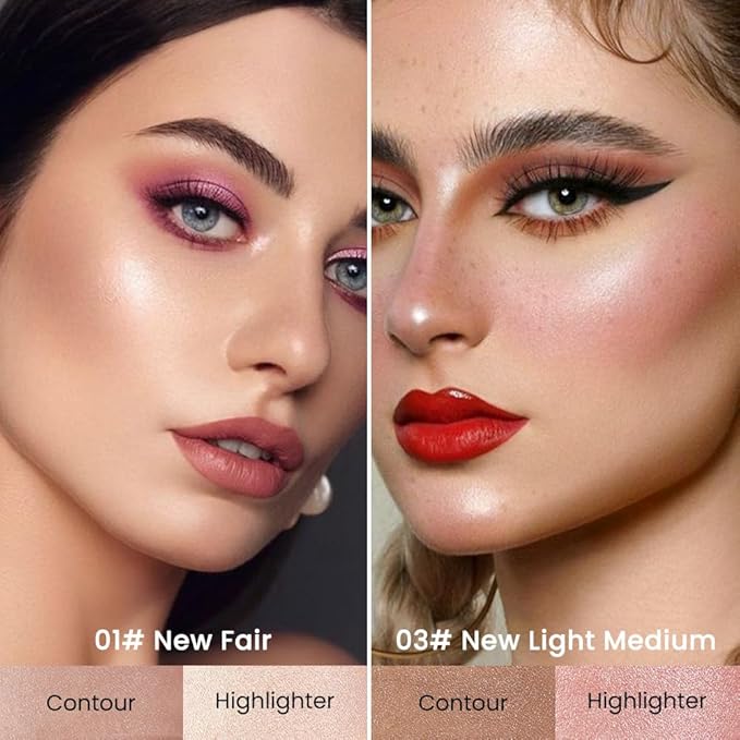 evpct 2in1 Face Shaping & Contouring Stick Cream Contour Concealer Bronzer Stick Makeup Kit for Beginner Face Highlighter Makeup Stick contorno maquillaje de maquillaje, NEW Fair + NEW Light Medium