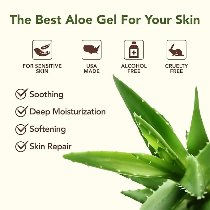 Amazing Aloe Vera Gel - Freshly Cut, 100% Pure Aloe, Premium Quality, Vegan, Unscented - Natural Sunburn Relief, After Shave, Skin, Face & Hair Care 8oz