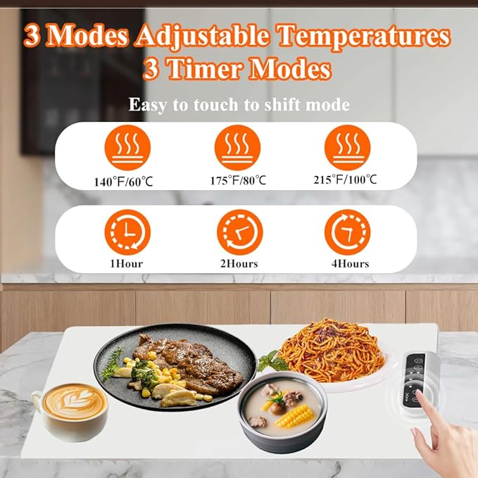 Food Warmer Mat, Electric Warming Tray, Portable Food Warming Mat with Adjustable Temperature and Timer, Roll Up Heating Mat for Food,Full Surface Heating,Fast Heating for Daily Use, Gatherings,Party