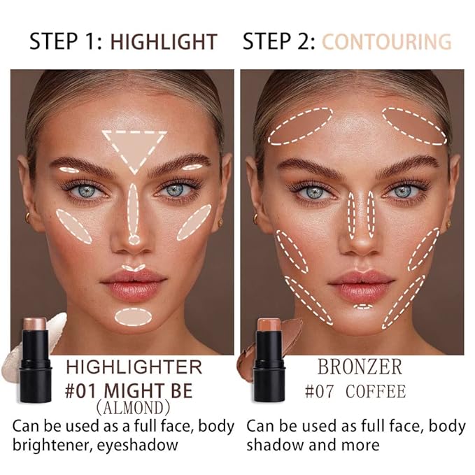 evpct 2Pcs Cream Contour Foundation Stick for Neutral Skin Highlighter & Bronzer Pen Face Brightens & Shades Pencil Highlighting Shade Longwear Makeup Highlight Bronzer Shaping Trimming Stick, Medium