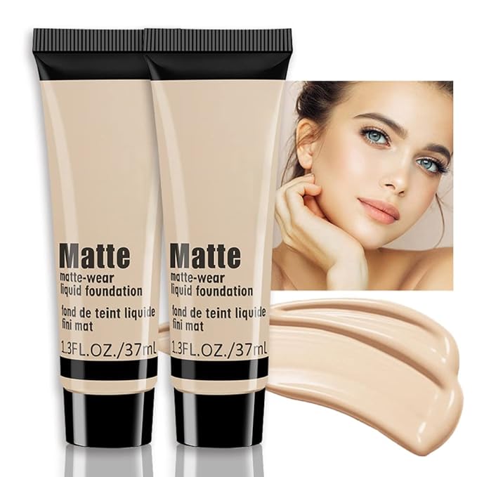 2 Pack Liquid Foundation Cream for Face Makeup,Durable Full Coverage Matte Concealer Make Up,Oil Control & Waterproof Base Primer -1+1 Fl.Oz-BEIGE 1#