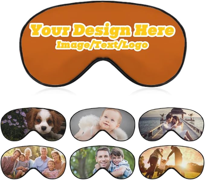 Custom Personalized Sleep Eye Mask Add Any Photo Text Logo Design Your Own Soft Blindfold Eyemask Blackout Eye Cover for Men Women Home Travel Offices, Chocolate, 8.1"x4.1"