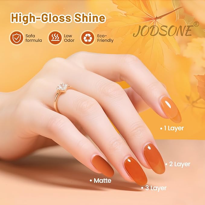 JODSONE 6 Colors Gel Nail Polish Set Fall Collection Jelly Effect Soak Off Need U V LED Gel Polish Set Autumn Mauve Brown RedSalon-Quality DlY Home Manicure