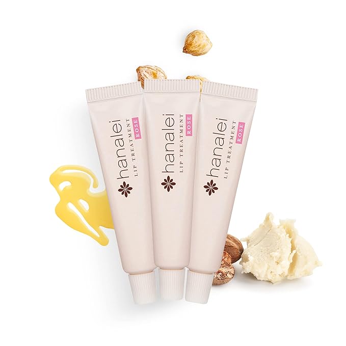 Hanalei Hydrating Lip Treatment Balm – Cruelty-Free, Paraben-Free Moisturizer for Severely Dry, Chapped Lips – Kukui Oil, Shea Butter & Grapeseed Oil –Rose Tint, Travel-Size 3-Pack (5g X 3)