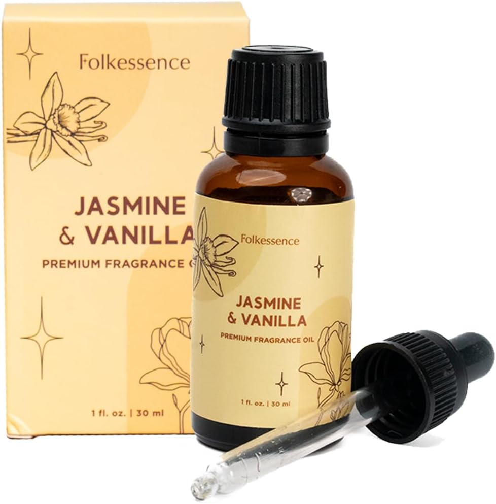 Folkulture Premium Essential Oil Blends for Diffuser for Home | 1.01 Fl Oz Vanilla Essential Oils for Aromatherapy | Jasmine Fragrance Oils for Soap & Candle Making Scents | Diffuser Oil for Massage