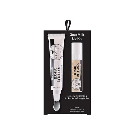 Dionis Goat Butter Overnight Lip Mask & Lip Balm Kit - Goat Milk, Jojoba & Moringa Oils Moisturize & Repair Chapped Lips Overnight while Lip Balm Keeps Moisture Locked In All Day, Vanilla Bean