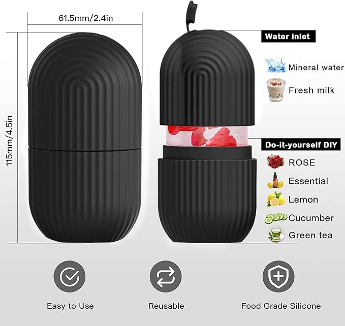 ice face roller, ice mold for face and Eyes, Reusable Massage Silicone Beauty Tool, Naturally Conditioning And Skin Care, De-Puff Eye Bags, Reduce Migraine Pain (Black)