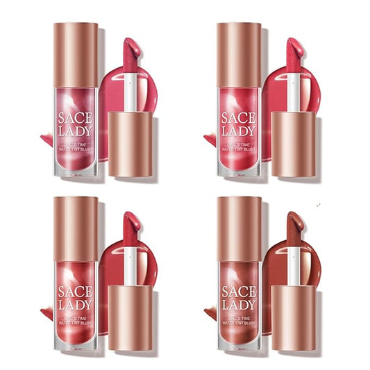 4 Colors Liquid Blush Makeup Kit, Long Lasting Pigmented Natural Matte Face Blush Cream Gel, Lightweight, Blendable, Cruelty Free Women Face Cosmetics Set 4Pcs