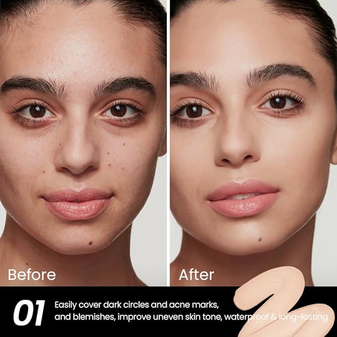 1 Pack Liquid Foundation Cream for Face Makeup,Durable Full Coverage Matte Concealer Make Up,Oil Control & Waterproof Base Primer -0.35 Fl.Oz (01#)