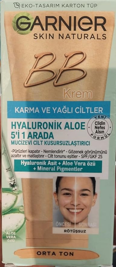 Garnier Skin Naturals Classic Hyaluronic Aloe All-in-1 BB Medium Cream, 50ml