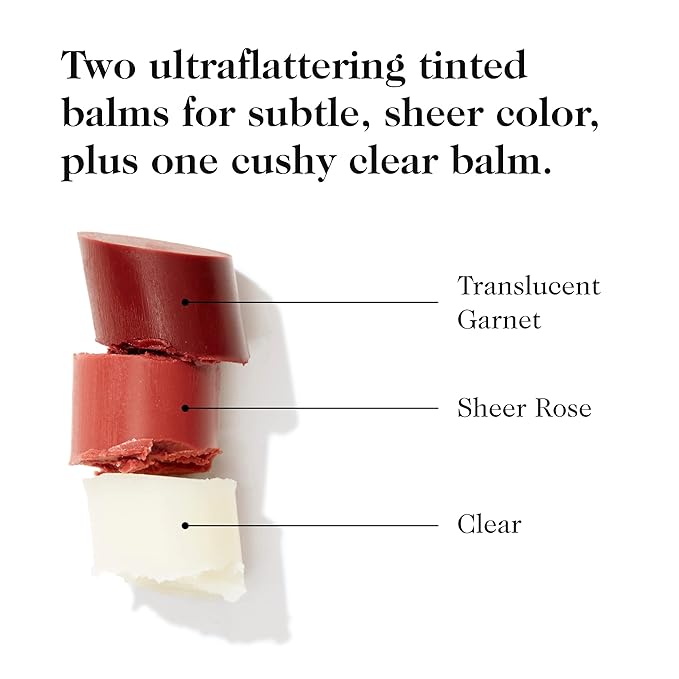 goop Beauty Lip Balm Trio | Moisturizing & Hydrating Lip Balm for Chapped & Dry Lips | Clear, Translucent Garnet, & Sheer Rose | Lip Tint with Nourishing Formula | Petroleum Free | 0.16 oz Each