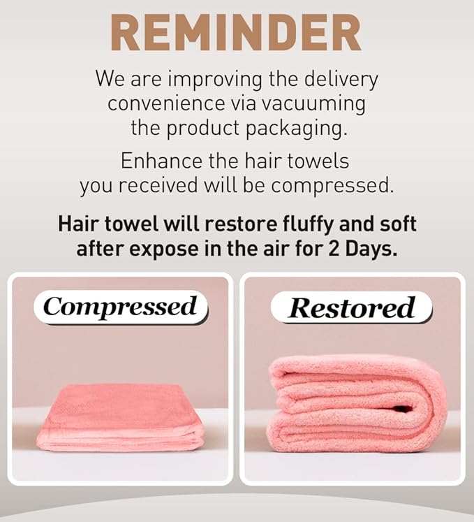 Hicober Microfiber Hair Towel, 2Packs Hair Turbans for Wet Hair, Drying Hair Wrap Towels for Curly Hair Women Anti Frizz(Pink,Grey)