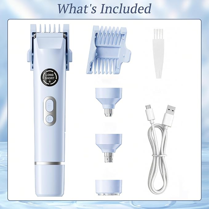 Bikini Trimmer for Women, 4 in 1 Wet/Dry Electric Razors for Women - Dual Head, Painless Rechargeable Portable Womens Razors for Shaving Set for Face, Nose, Eyebrows, Armpits, Bikini Area (Blue)