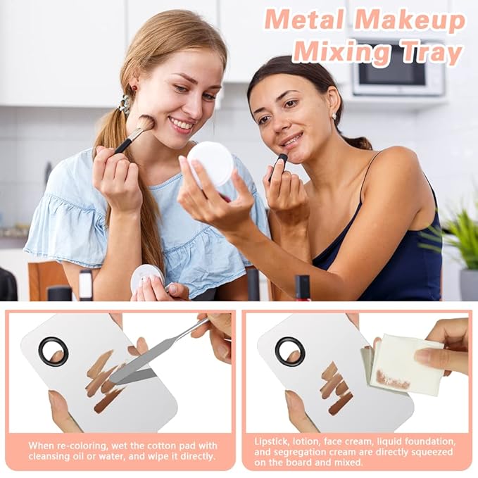 6PCS Makeup Mixing Palette, Stainless Steel Cosmetic Makeup Palette With Spatula Makeup Artist Tool, Professional Cosmetic Mixing Makeup Palette For Mixing Eye Shadow/Eyelash/Nail Art/Foundation