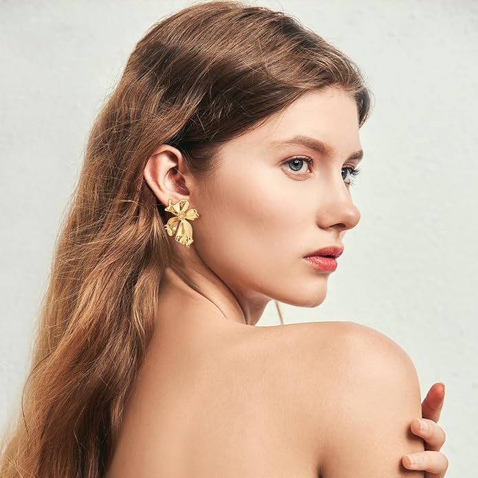 CLASSYZINT Gold/White/Red/Black Flower Stud Earrings For Women