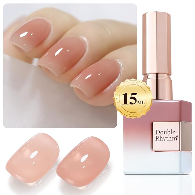 Double Rhythm Translucent Gel Polish Sheer Neutral Natural Light Milky Same Color Same Bottle 15ML Jelly Nail Polish Nail Art DIY at Home (Peach Cream-A1413)