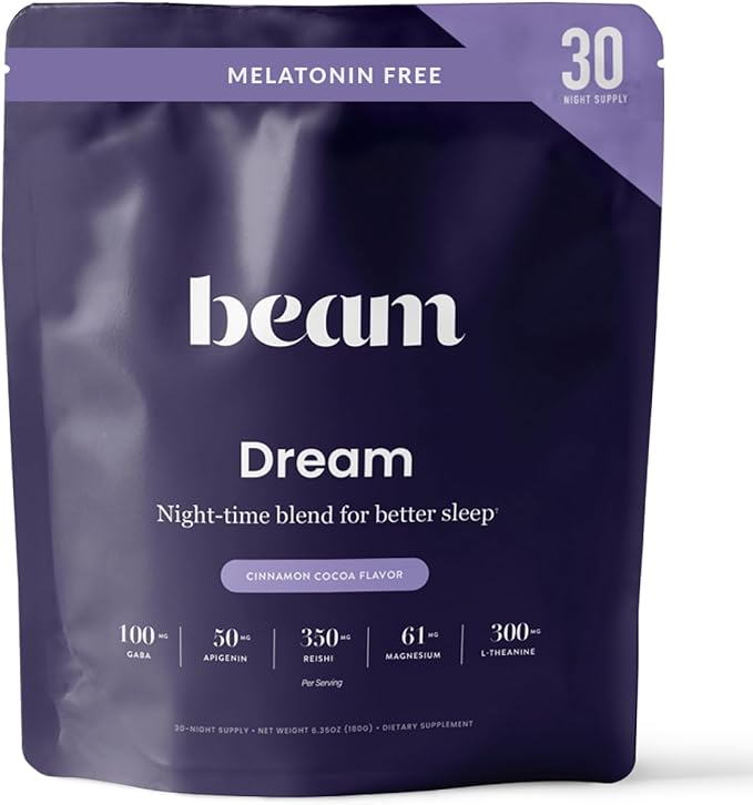 Beam Dream Sleep Powder, Sleep Supplement, Sleep Aids for Adults, Melatonin Free, Contains Magnesium, L Theanine, Apigenin, Natural Sleep Aid, Vegan, Non GMO, Dairy Free, 3rd Party Tested, 30 Servings