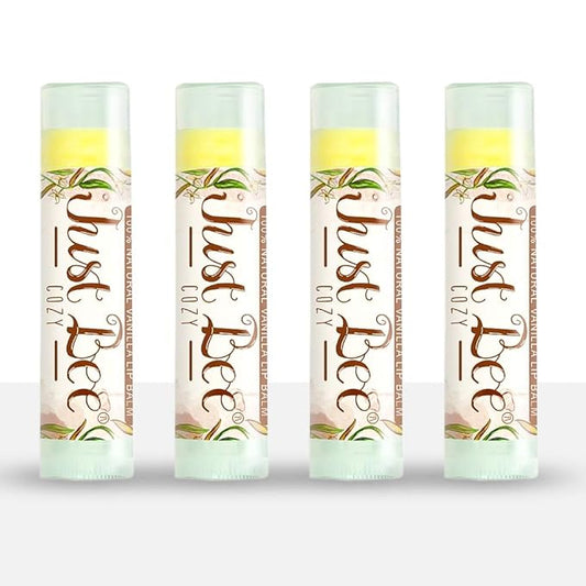 100% Natural Beeswax Lip Balm with Organic Oils (Cozy Vanilla, 4 pack)