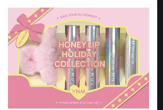 Honey Lip Holiday Collection, lip balm 4set & Hair Clip Gift, Rainbow Honey, Candy Honey, EWG Lip Balm
