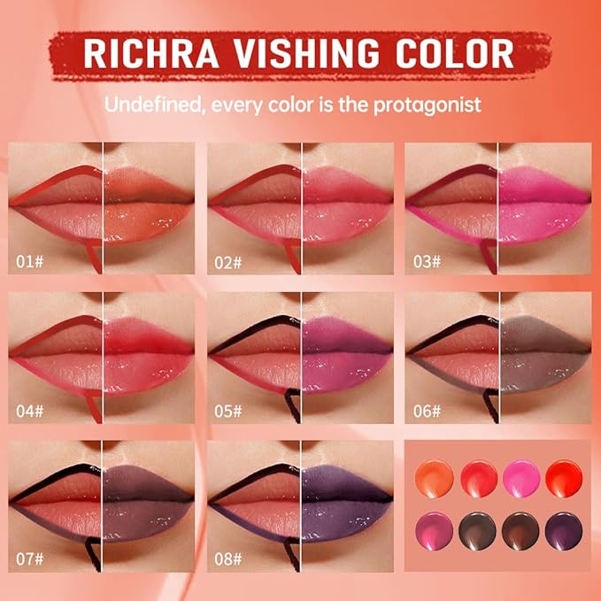 2Pcs Peel Off Lip Gloss Tattoo and Lip Oil 2-in-1, Lip Stain Peel Off Masque - Peel Off Lip Tint ,Long Lasting Waterproof Transfer-proof Lip Mask Lip Gloss Peel Off Lip Liner,Stay Lip Makeup 06#+07#