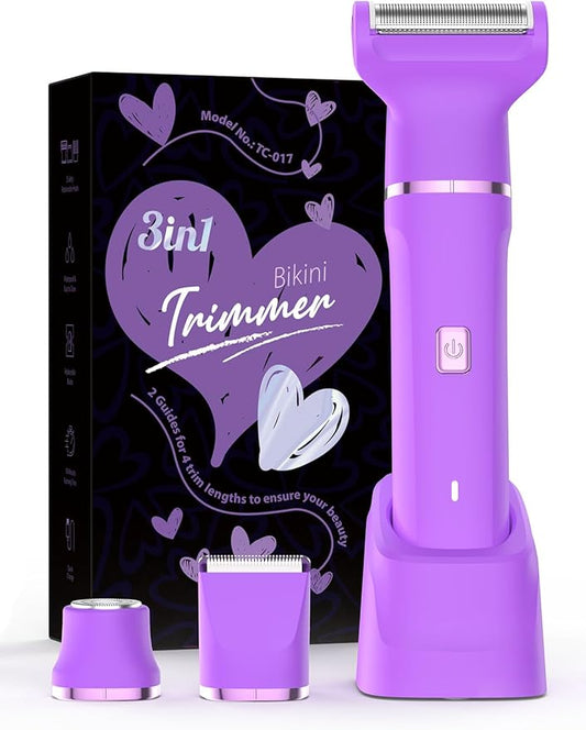 Electric Shaver for Women - Cordless Dermave Bikini Trimmer for Lady's Beauty, Painless Facial Hair Removal Device with Low Noise, Detachable Head, Fast Charging, 2025 Beach Vacation Essentials