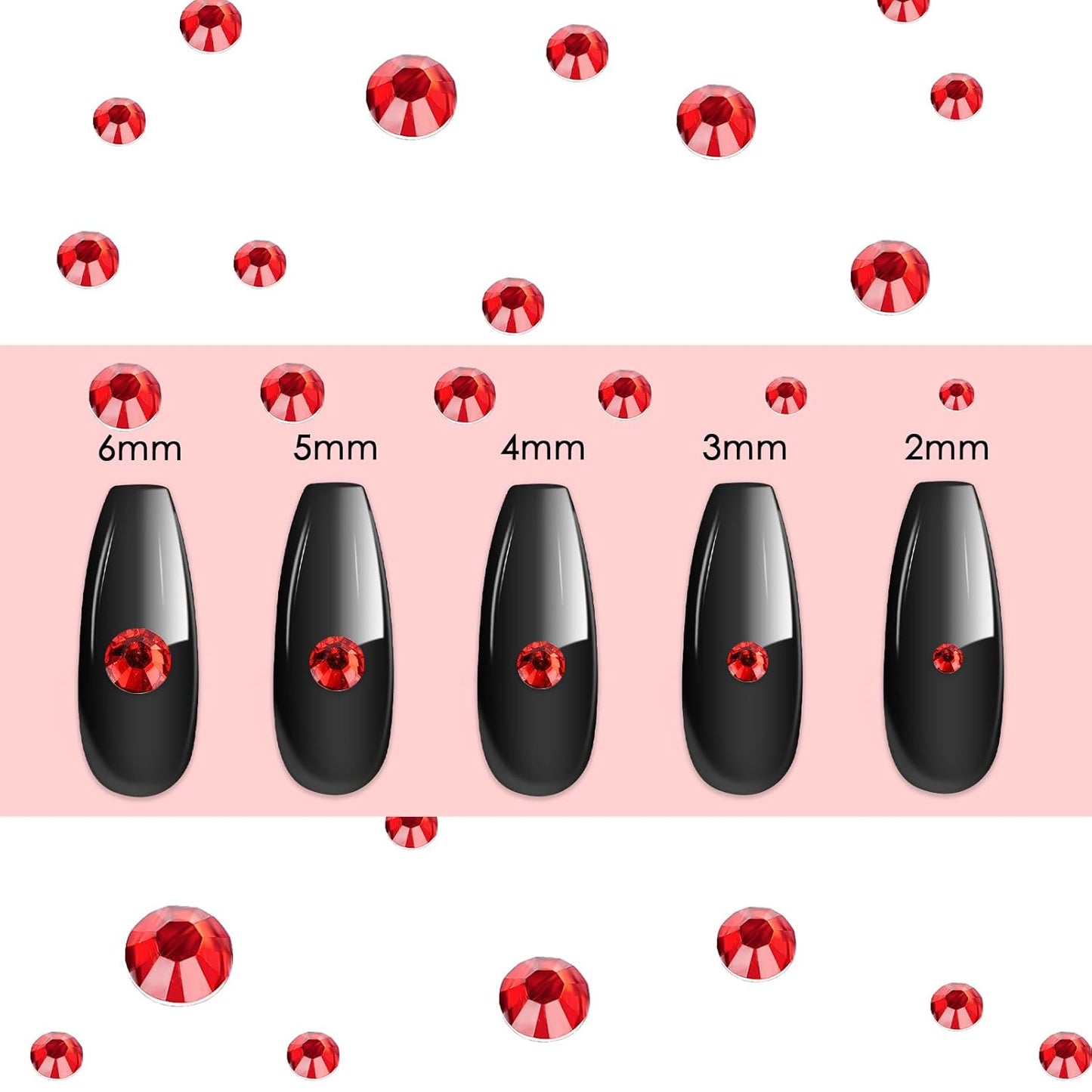 Canvalite 2784PCS Red Rhinestones Flat Back Gems, Nail Rhinestones Gems with 5Pcs Jewelry Glues, Pick Up Tweezers and Diamonds Picker Dotting Pen, Tools for Nail Art, Clothes, Face, Crafts