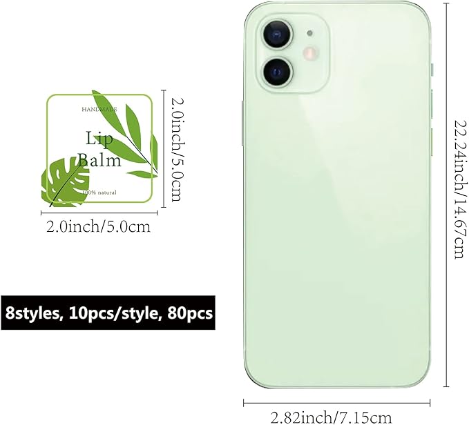 CRASPIRE Lip Balm Labels 80pcs Homemade Lip Balm Labels 2” Clear Lip Balm Labels for Tubes Printable Waterproof Lip Balm Stickers Labels for Lip Balm Handcream Candle Container（Leaves-Green）