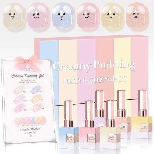 Double Rhythm 6 Pcs 15 ML Gel Polish Set Same Color Same Bottle Soak Off Gel Polish Kit Nail Art Manicure Salon DIY at Home for Women (Jelly Blue Purple Nude Pink-T6-40)