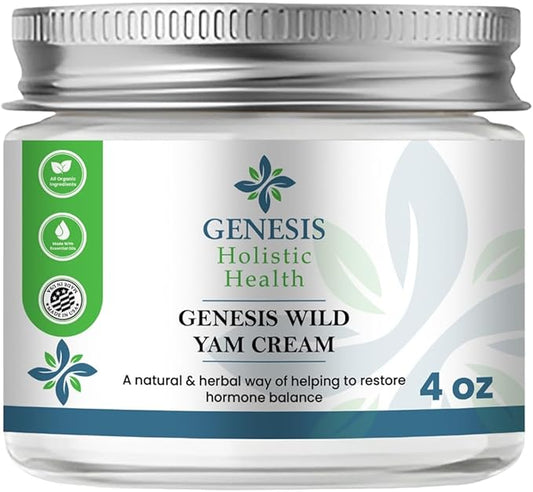 Genesis Wild Yam Root Cream, Organic Balancing Cream for Women, Deep Nourishment and Hydration, Made with Wild Yam Root, Chaste Tree Berry, and Red Clover, 4oz