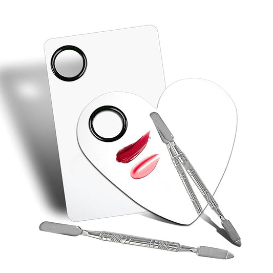 2Pcs Cosmetic Makeup Palette, Premium Stainless Steel Metal Makeup Mixing Palette with Spatula, Makeup Mixing Tray for Mixing Foundation/Eye Shadow/Mascara/Nail Polish/Pigment/Nail Art