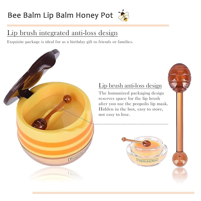 Bee Lip Balm Honey Pot,4 PCS Strawberry & Honey Moisturizing Propolis Lip Mask,Hydrating Prevention Dry and Cracked Lip Scrubs Exfoliator,Lip Sleep Mask Reduces Lip Lines Lip Skin Care Products…