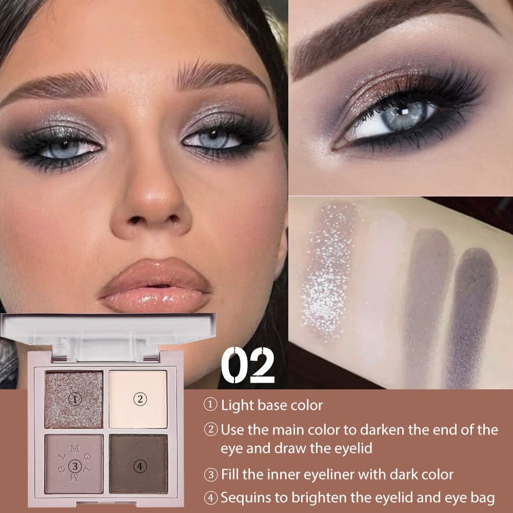 4Colors Eyeshadow Makeup Palette,Nude Gray Black Natural Neutral Powde Eye Shadow Palette for Older Women,Long Lasting Naturing-Looking,Lightweight,Waterproof,Eye Makeup Kit Travel Size