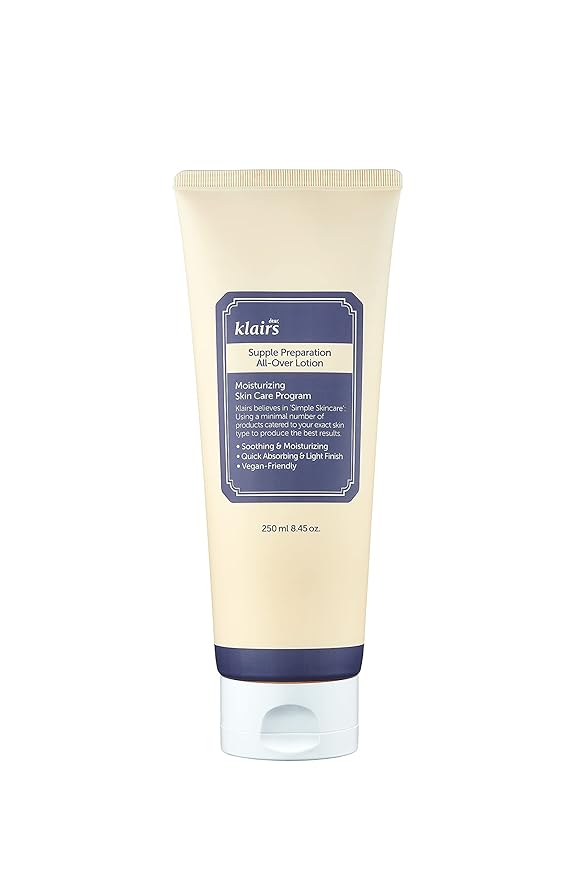 DearKlairs] Supple Preparation All-over lotion, Daily face and body moisturizer, for sensitive skin, Essential oil Free, Artificial fragrance free,250ml, 8.45oz