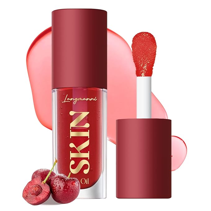 2Pack Big Brush Head Hydrating Lip Glow Oil Plumping Lip Tint, Hydrating Lip Gloss Tinted Lip Balm Transparent Lip Care, Long Lasting Nourishing Non-sticky Fresh Texture (Strawberry + Cherry)