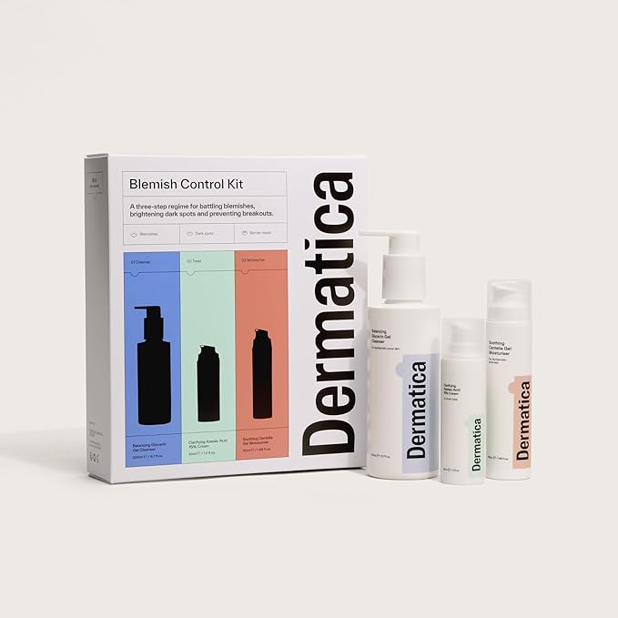 Dermatica Blemish Control Kit, Balancing Glycerin Gel Cleanser (200ml), Clarifying Azelaic Acid 15% Cream (30ml), Soothing Centella Gel Moisturiser (50ml)