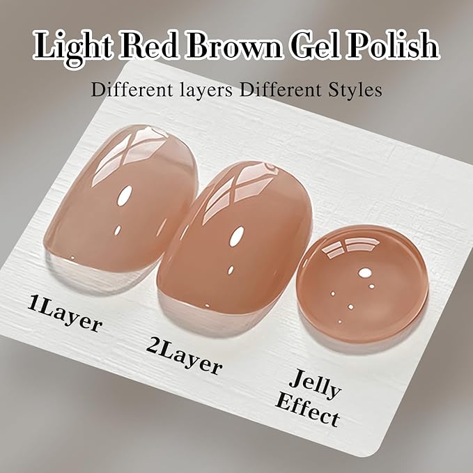 Double Rhythm 0.50 OZ Translucent Gel Polish Same Color Same Bottle Sheer Pastel Neutral Natural Milky 15 ML Jelly UV Nail Art DIY at Home (Light Brown-A1529)
